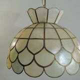 Vintage capiz shell pendant light, Tiffany style, retro lighting fixture