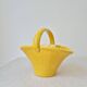 Small vintage ceramic basket with woven handle - Digoin & Sarreguemines