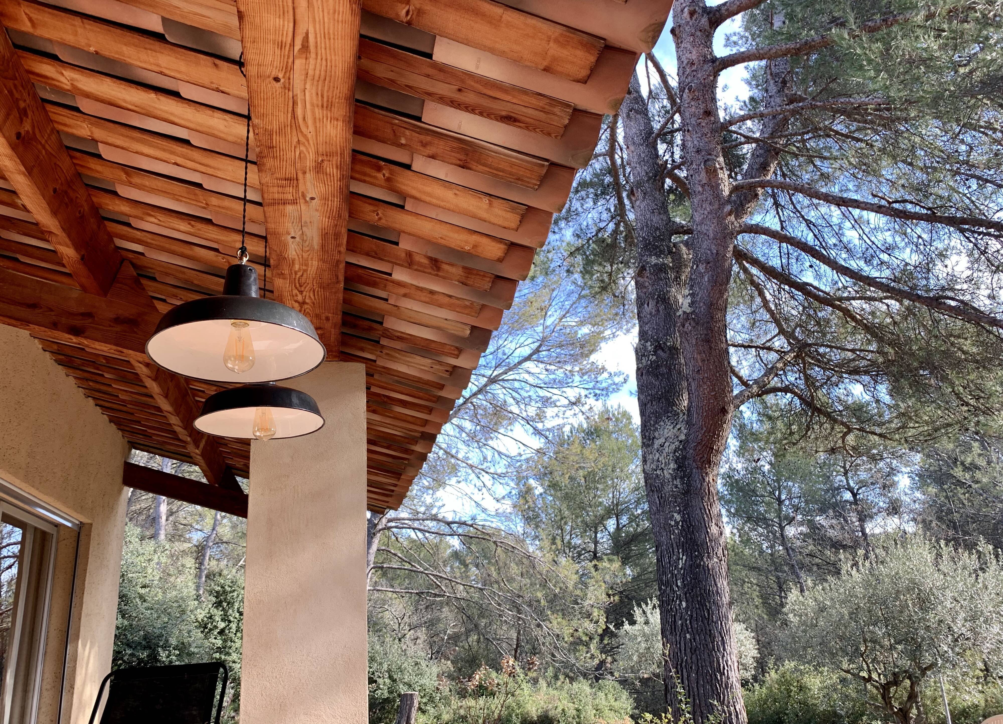 Pair of 40s enamelled XL industrial suspensions