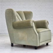 Fauteuil relax danois des années 1970, velours d'ameublement vert clair
