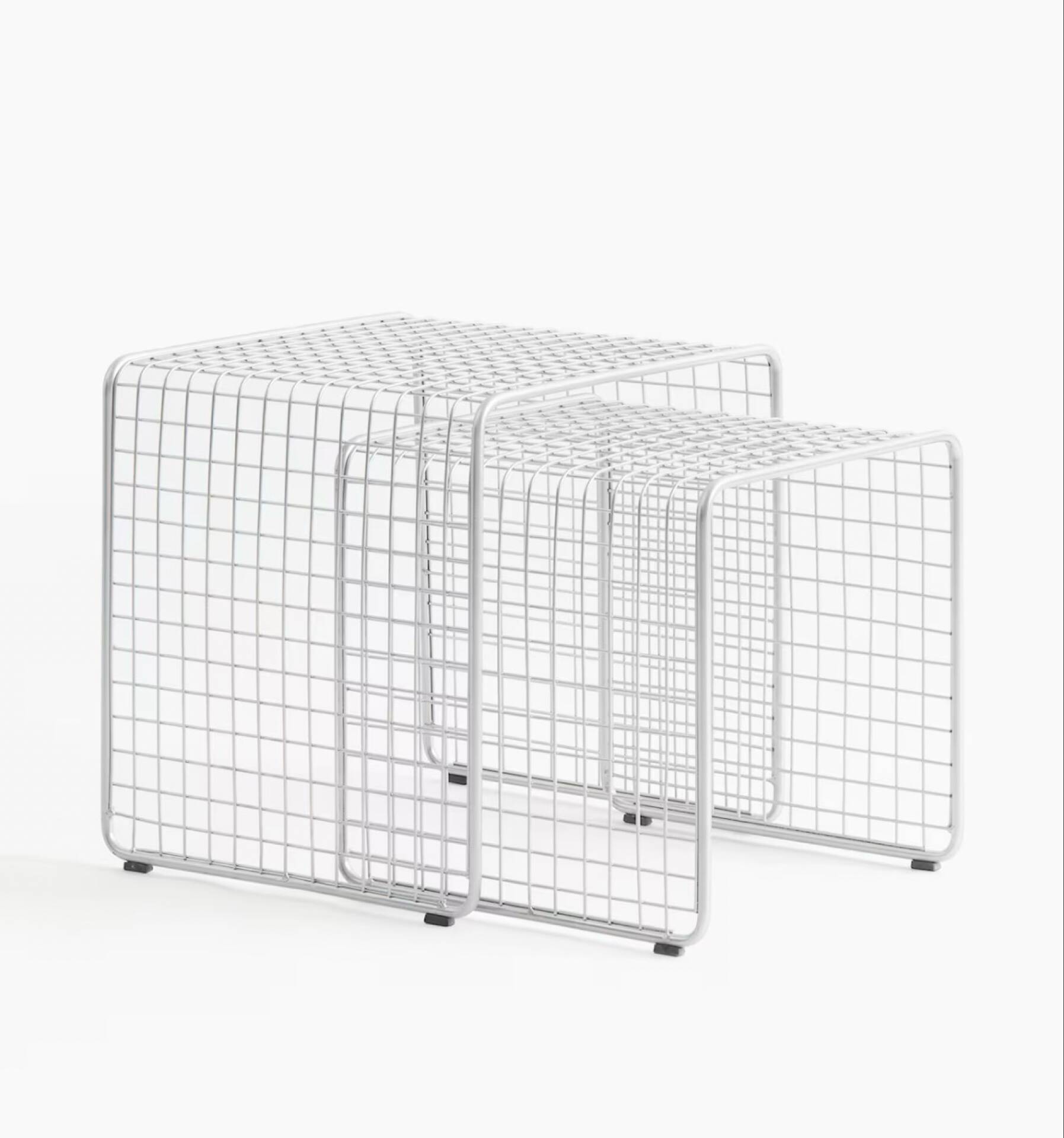 Nest of silver metal side tables