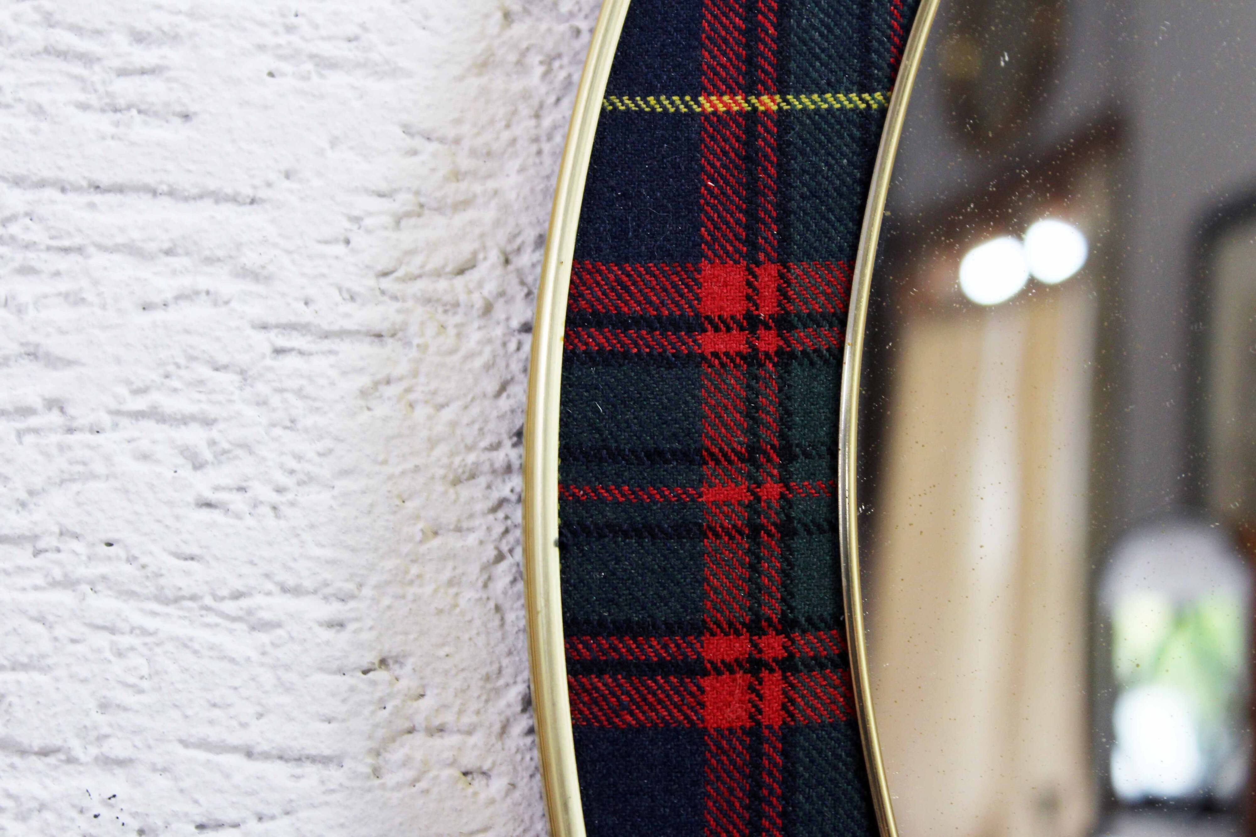 Vintage brass mirror in Scottish fabric