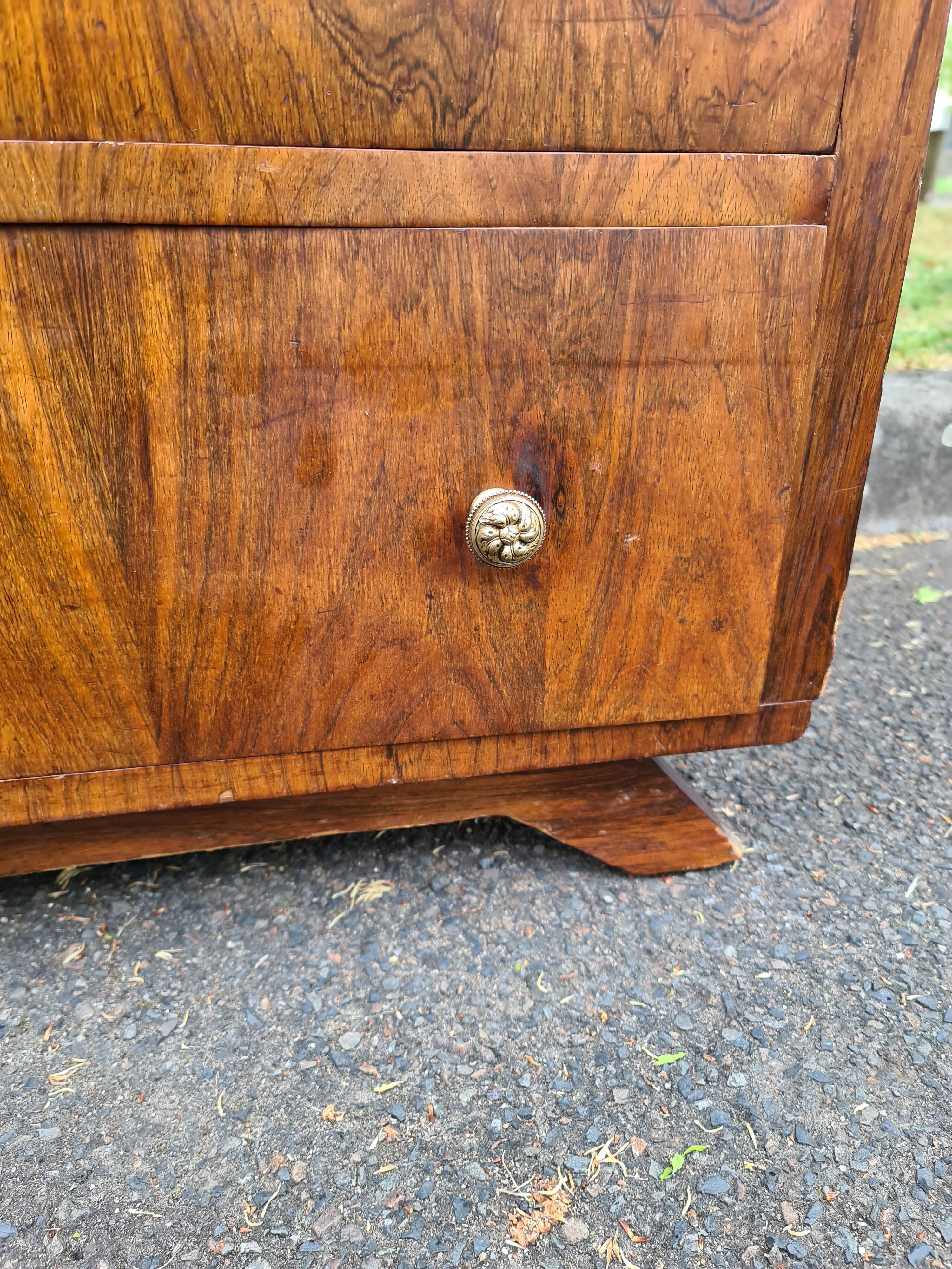 Vintage dresser 1950 Art Deco walnut magnifying glass