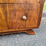 Vintage dresser 1950 Art Deco walnut magnifying glass