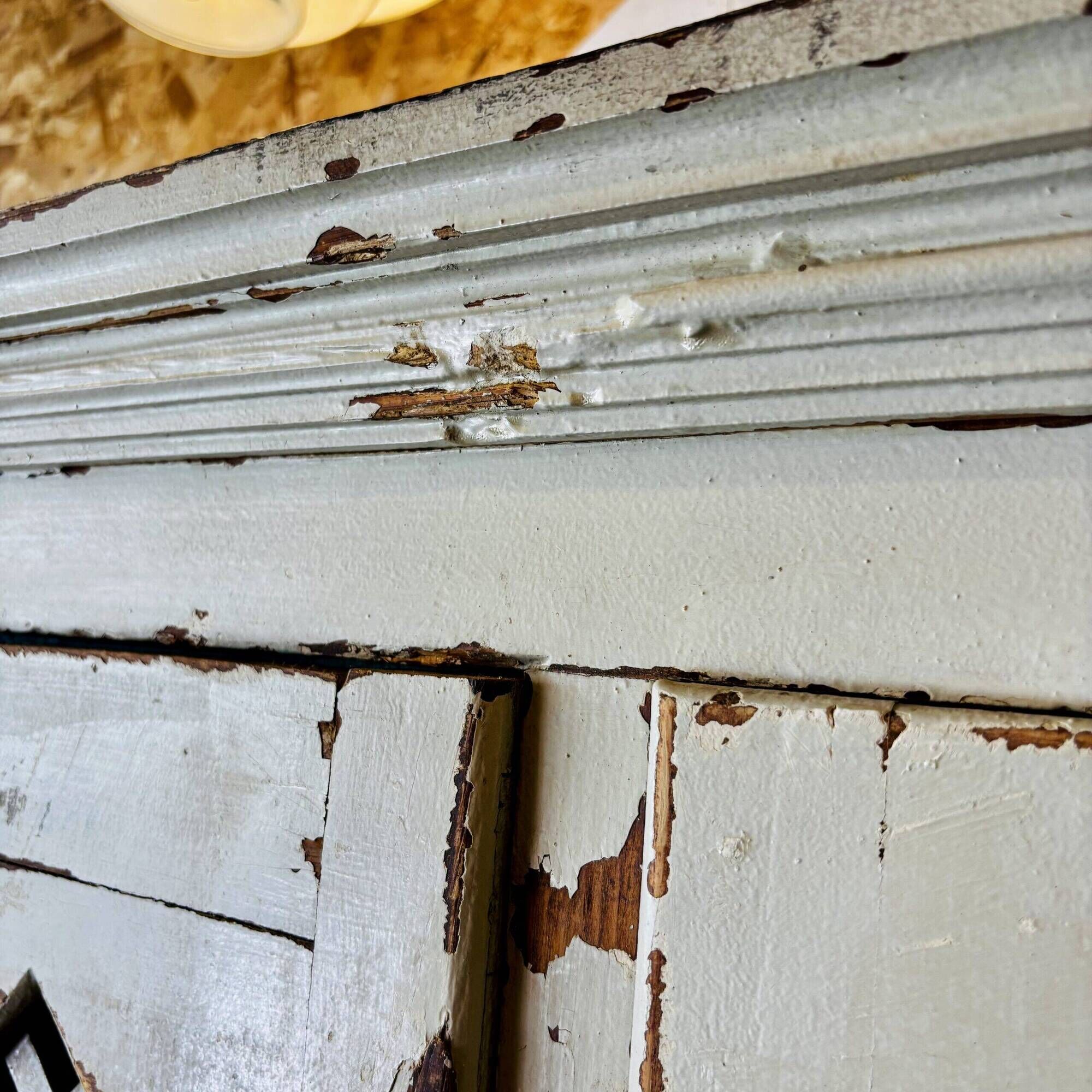 Old factory lacquered pine locker from early 20th century France.
