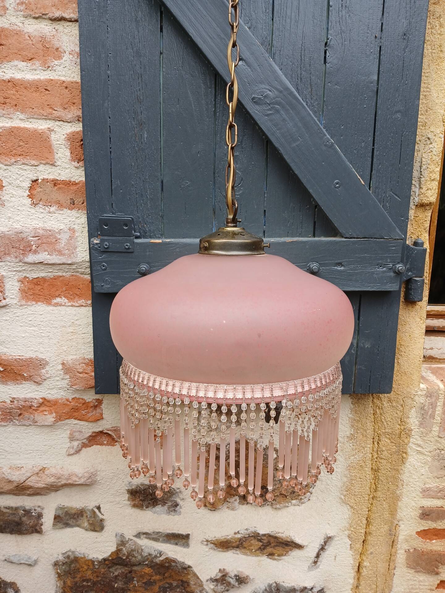 Suspension vintage en verre dépoli