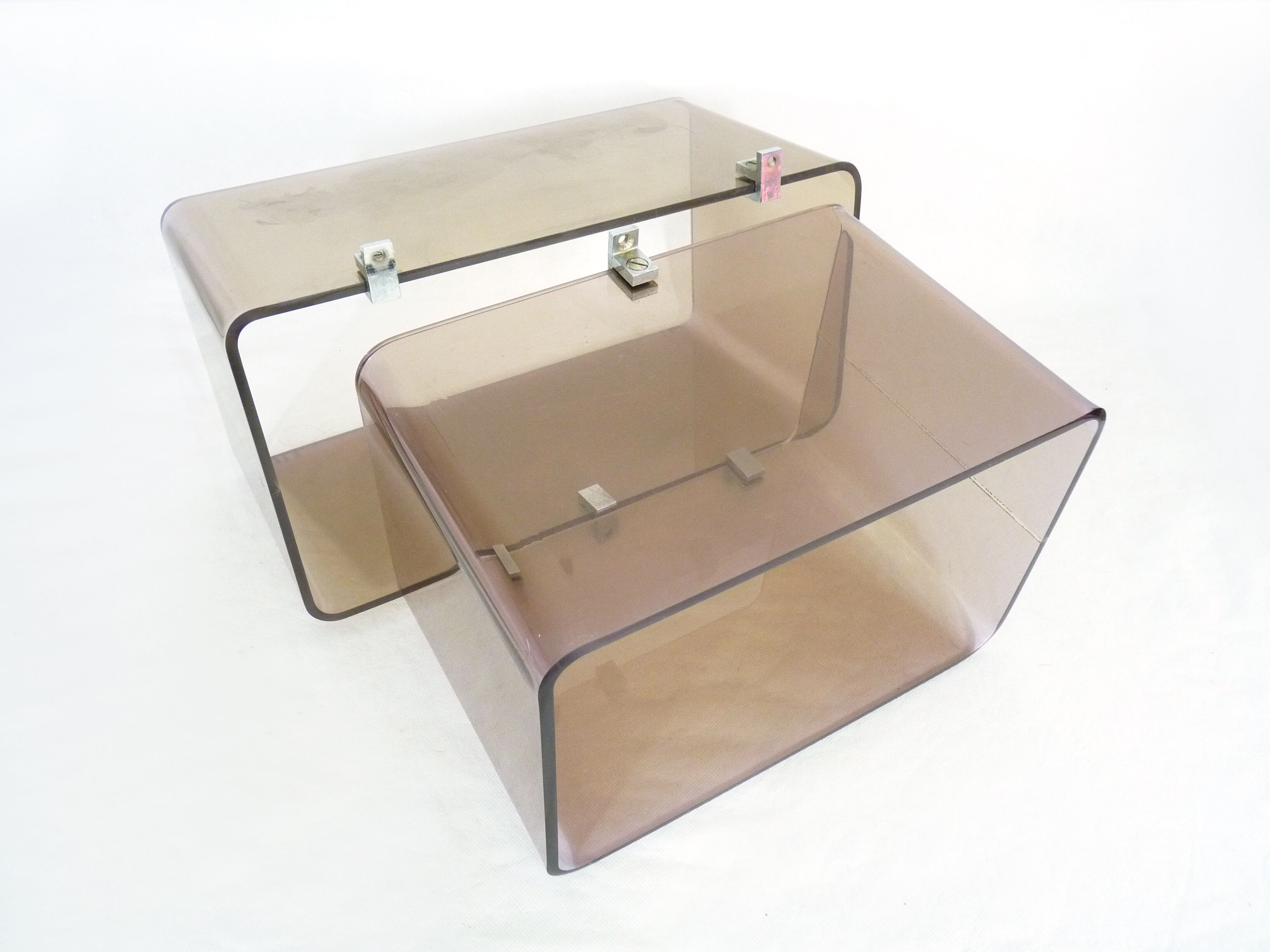 Lot of 2 Space Age wall shelves in smoked plexiglass 1970