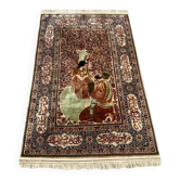 Ancient Iranian wedding carpet in wool and silk 210x119cm