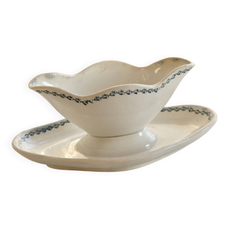 Old Saint-Amand ironstone sauce boat model 4022 - Blue floral rim