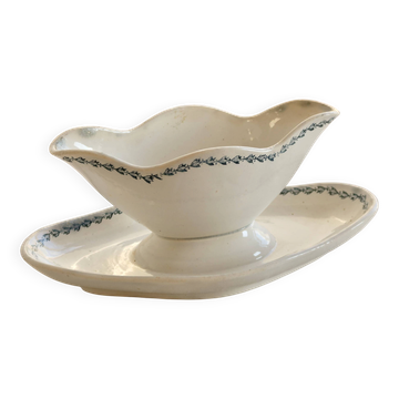 Old Saint-Amand ironstone sauce boat model 4022 - Blue floral rim