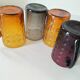 Set of 4 coloured pressed glass mugs, vintage style.