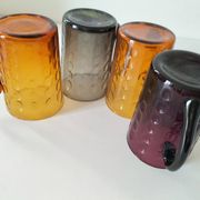 Set of 4 coloured pressed glass mugs, vintage style.