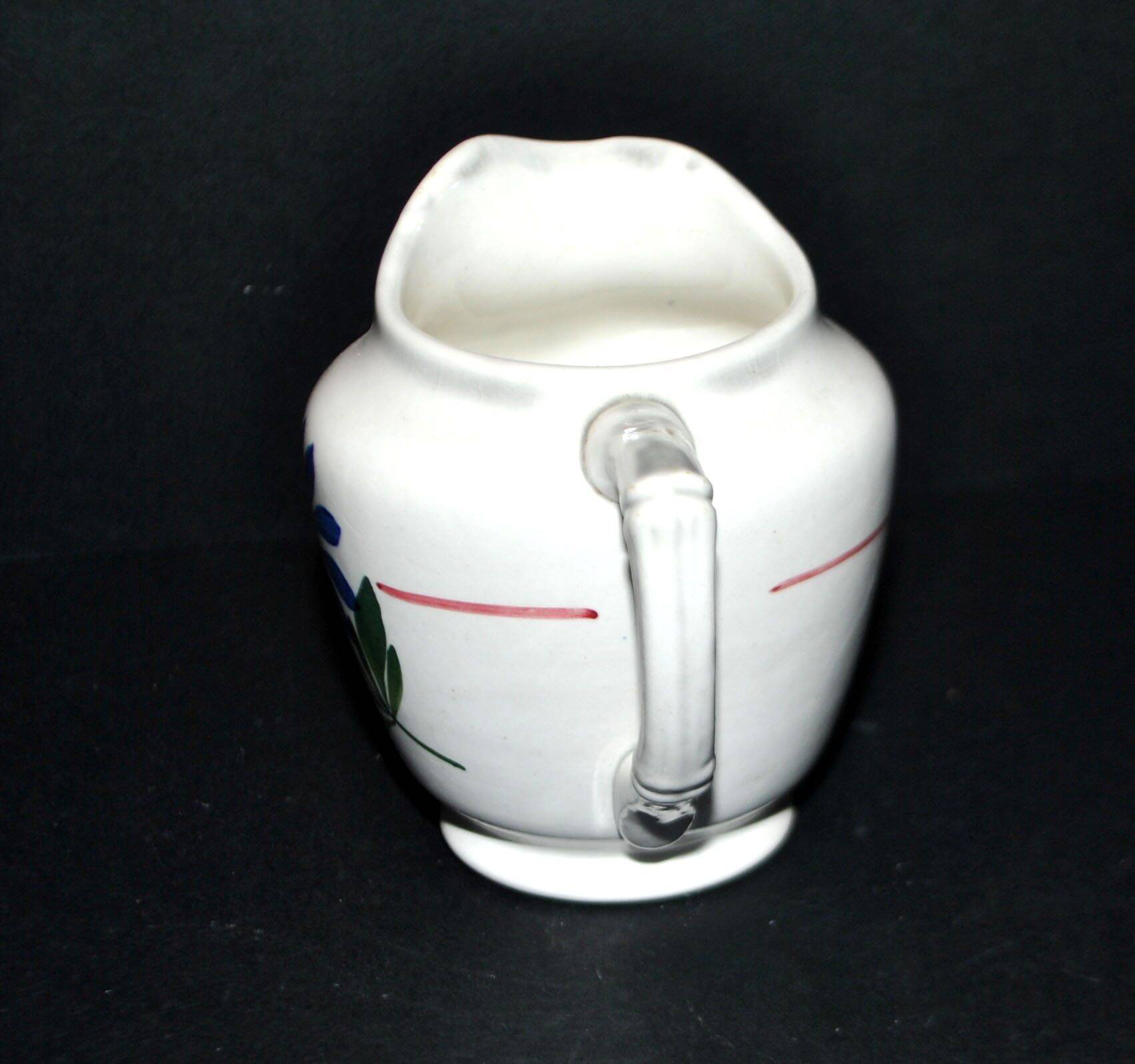 Sarreguemines earthenware milk jug - creamer in bamboo shape with stencil decoration 1920