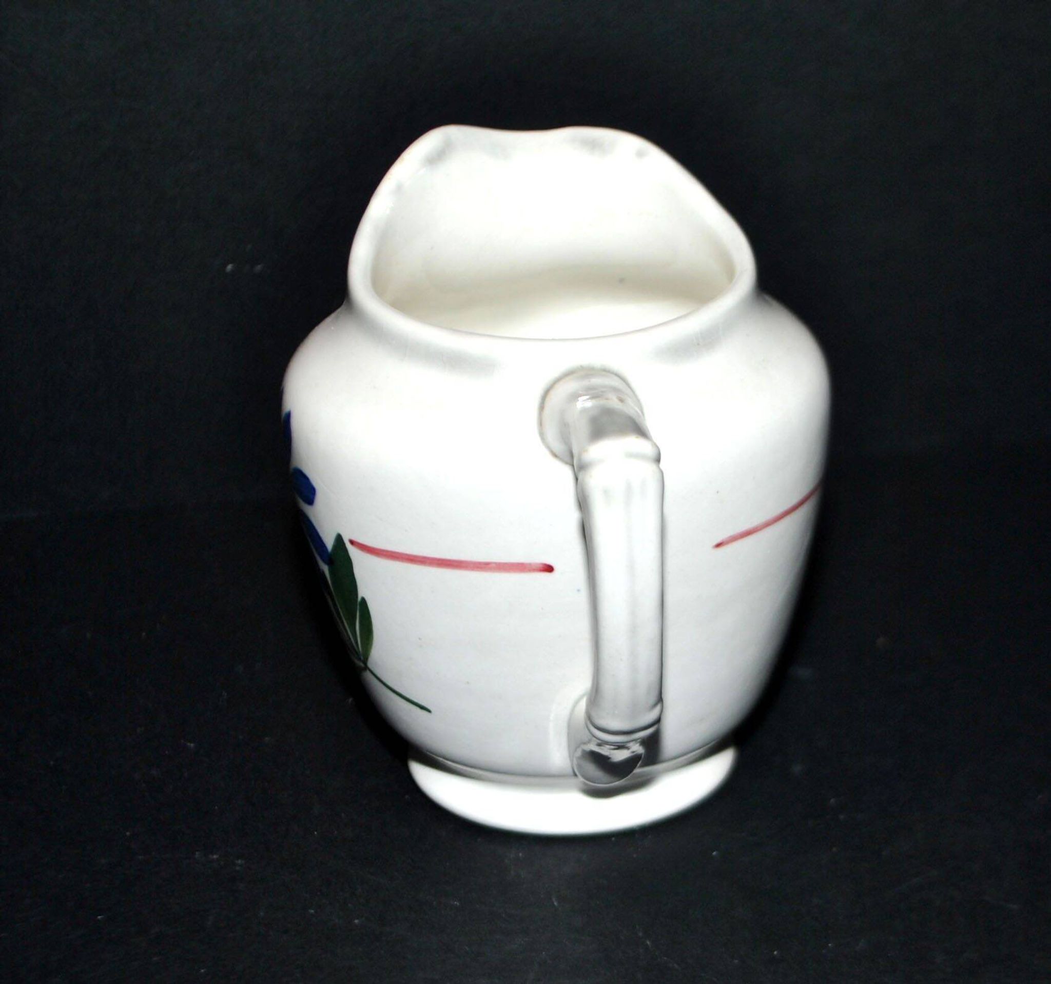 Sarreguemines earthenware milk jug - creamer in bamboo shape with stencil decoration 1920