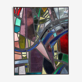 Multicolored stained glass window with hanging system - Germany - 1970's