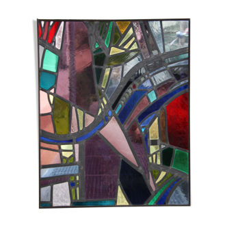 Multicolored stained glass window with hanging system - Germany - 1970's