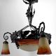 Wrought iron and glass paste chandelier, Art Deco, Muller Freres, Circa 1920