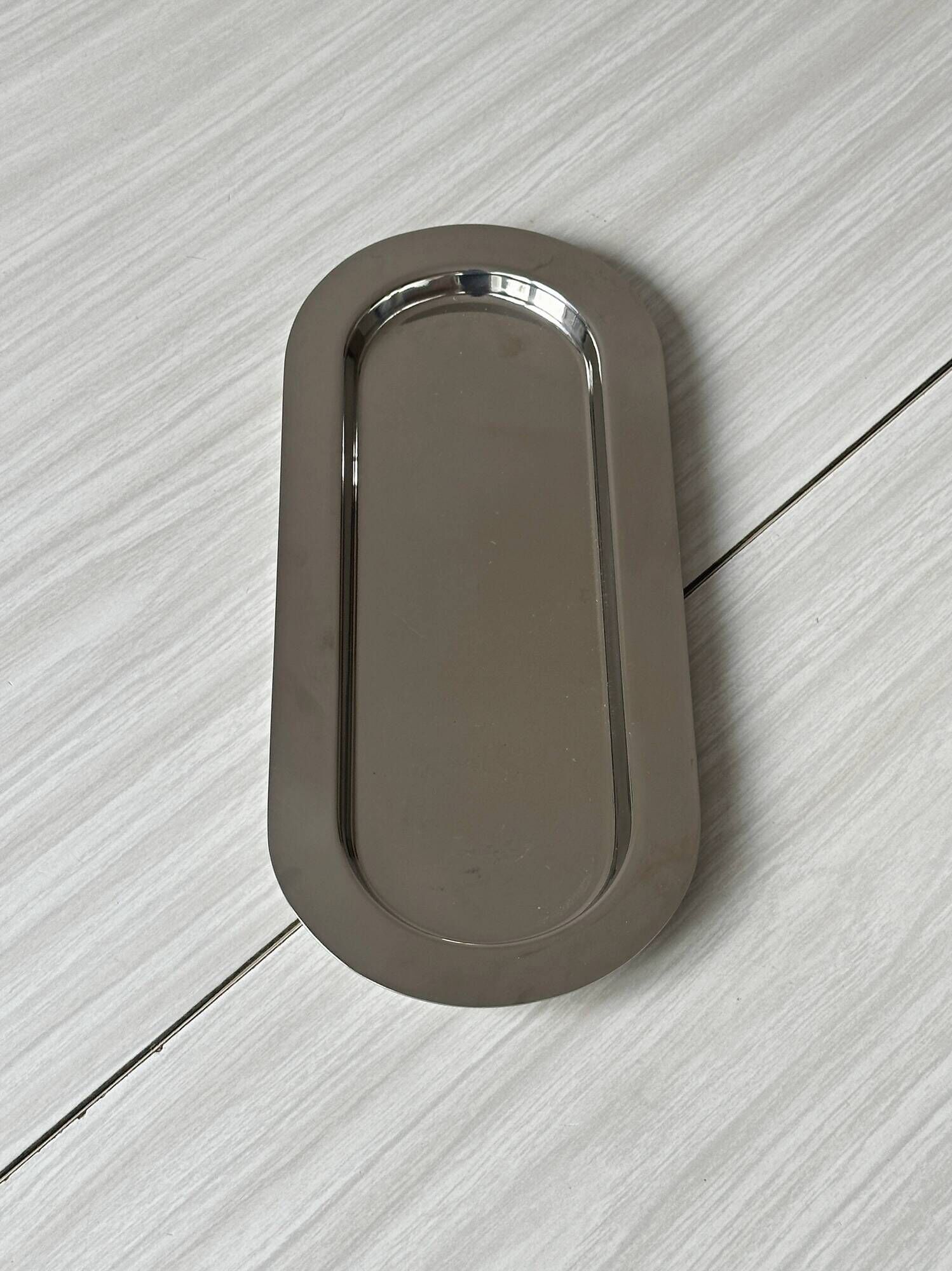 Stainless steel platter – Elongated oval serving dish in metal – Aperitif tray
