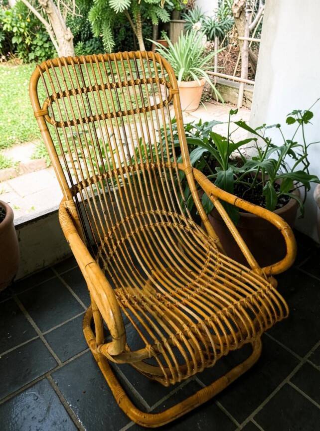Vintage, large rattan armchair from the 1970s.