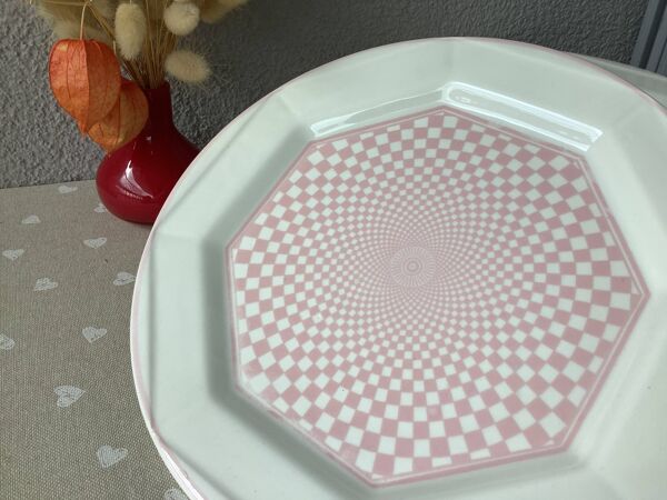 Assiettes San Marciano vichy psychédélique rose - rare