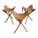 Tabourets tripodes mexicain vintage en bambou et cuir