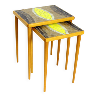 Ensemble de 2 tables gigognes vintage avec plateau en mosaïque, années 1970