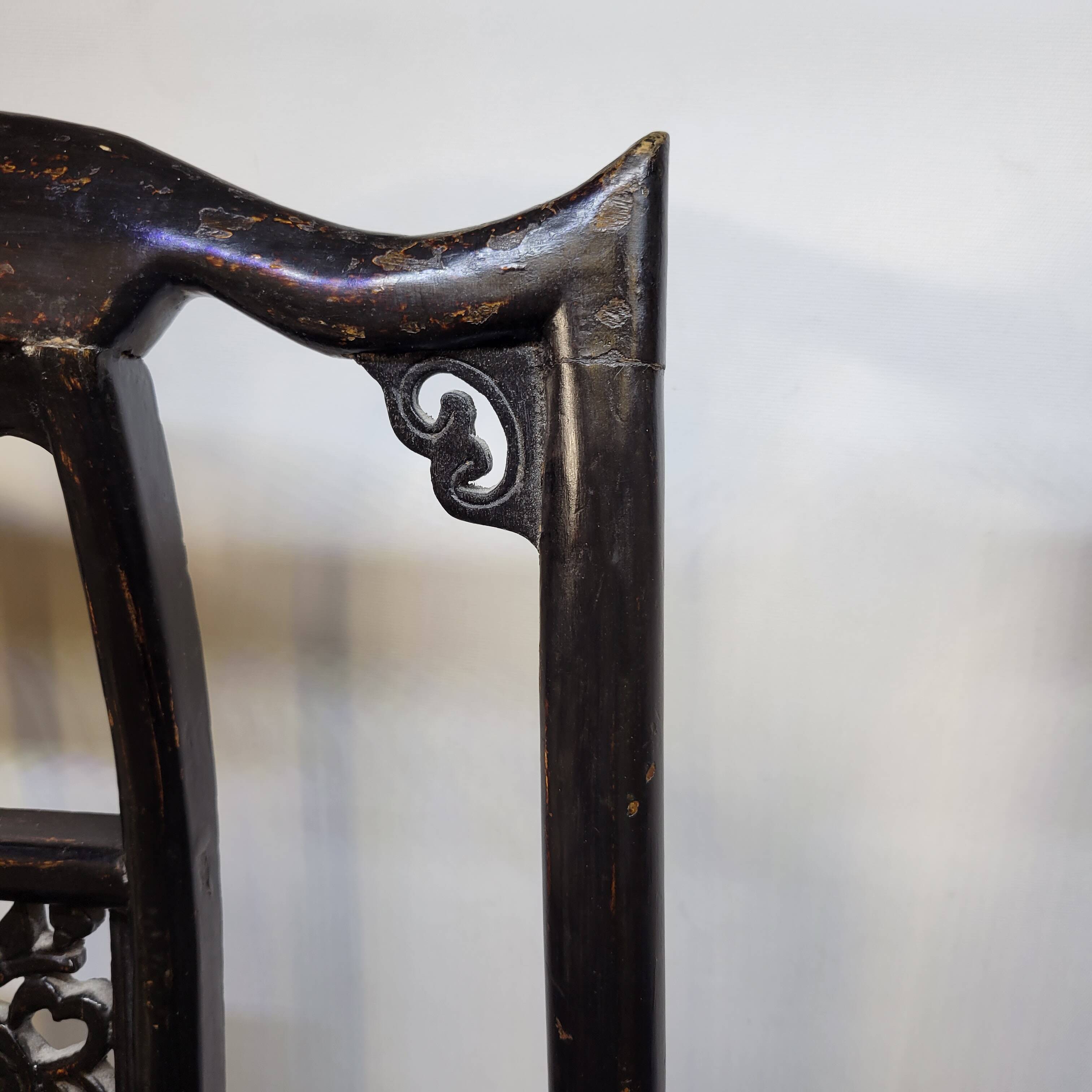 Pair of old chairs armchairs 19th century Chinese stools in black lacquered wood