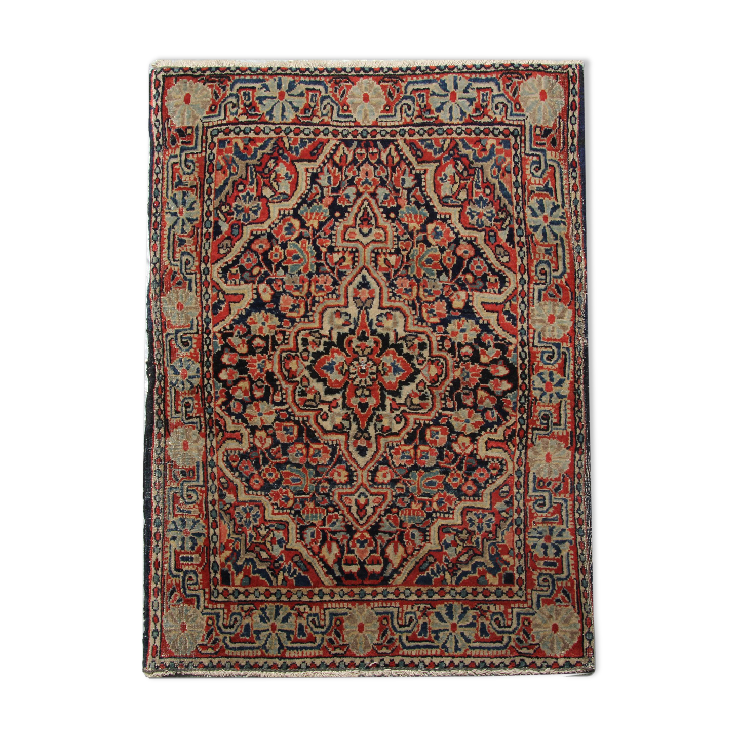 Oriental persian carpet red wool area rug 61x73cm
