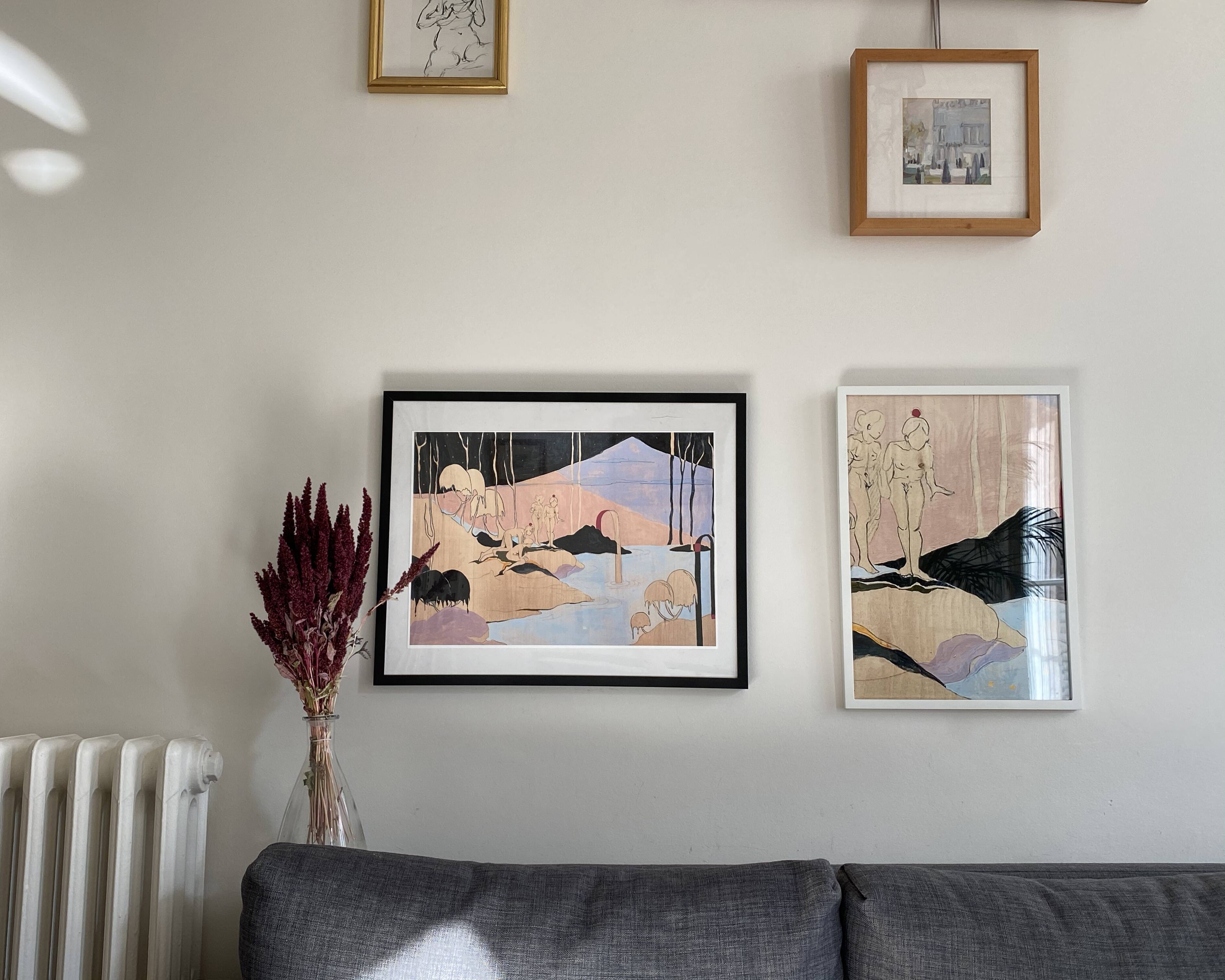 "raspberry pink arches and golden fishes"