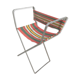 Small vintage metal folding chair with original fabric