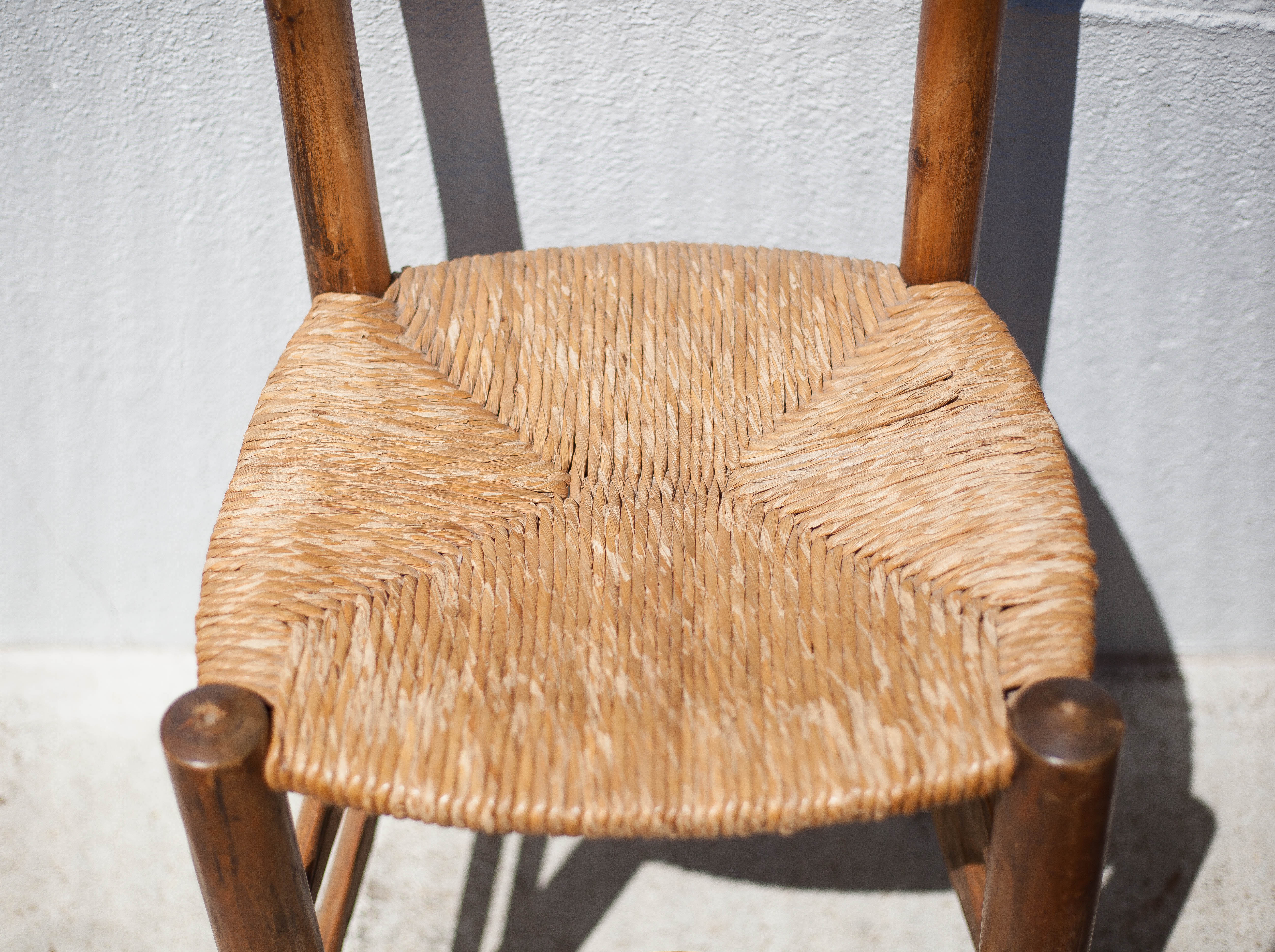 Wooden and straw chair x 4, chair with seat and straw back, chalet, countryside, decoration