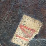 Coffre-fort ancien du XVIIe siècle recouvert de cuir avec la clé d'origine et une excellente patine