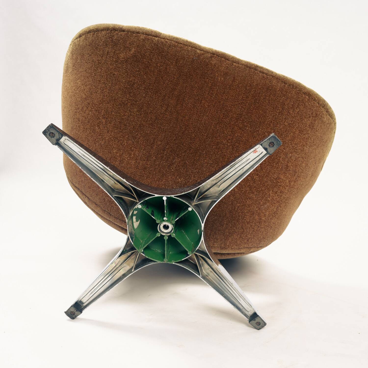 Fauteuil pivotant Space Age en mohair vert marron, années 1960