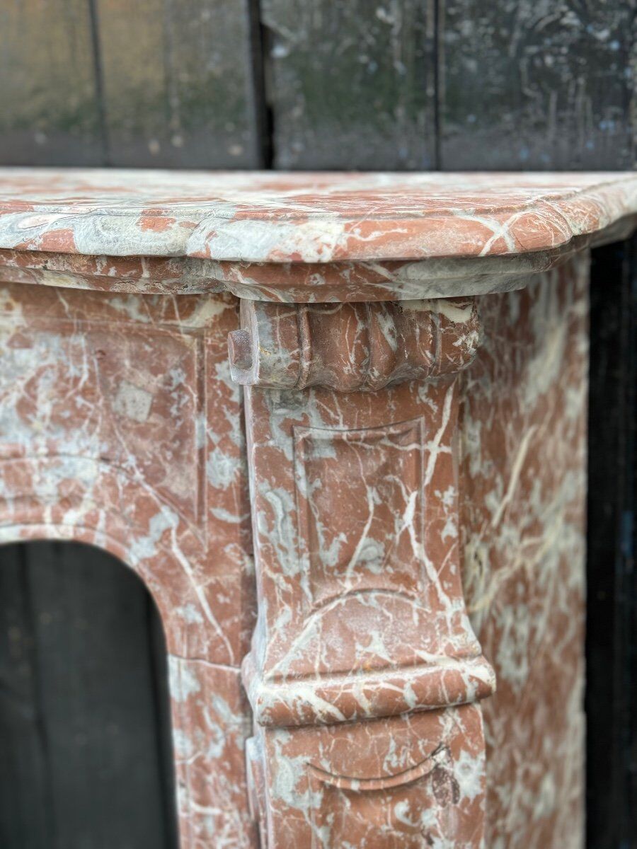 Louis XV Pompadour style fireplace in red Rance marble circa 1880