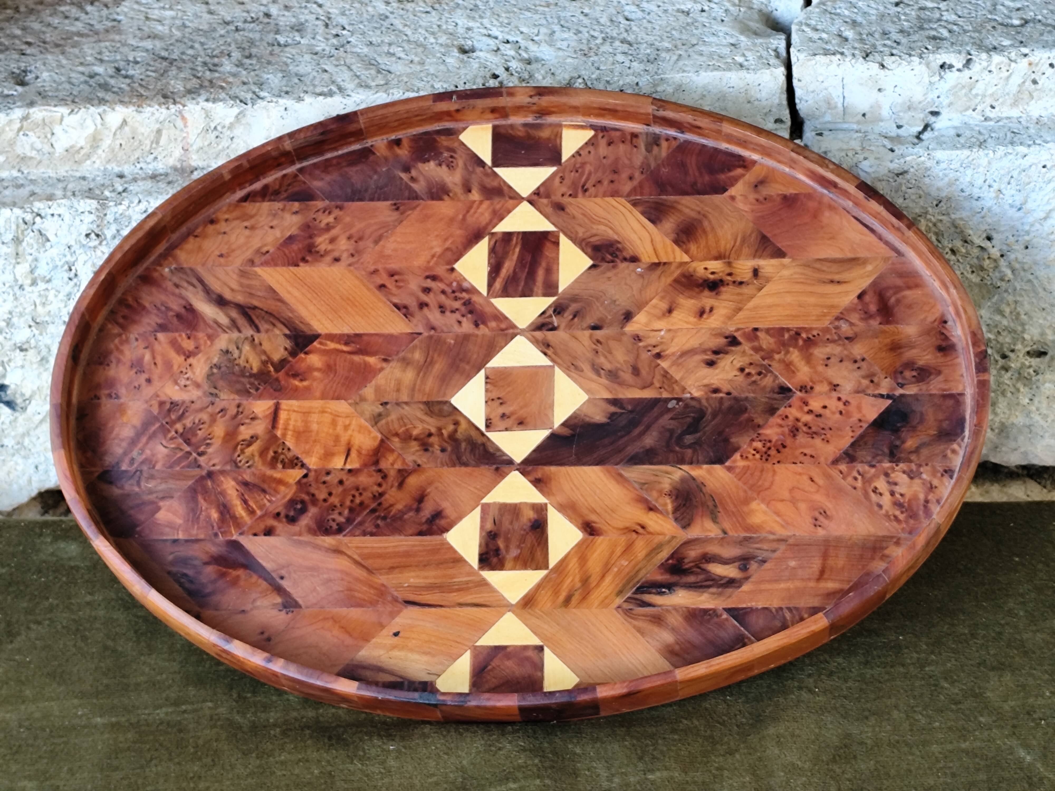 Geometric patterned wooden tray