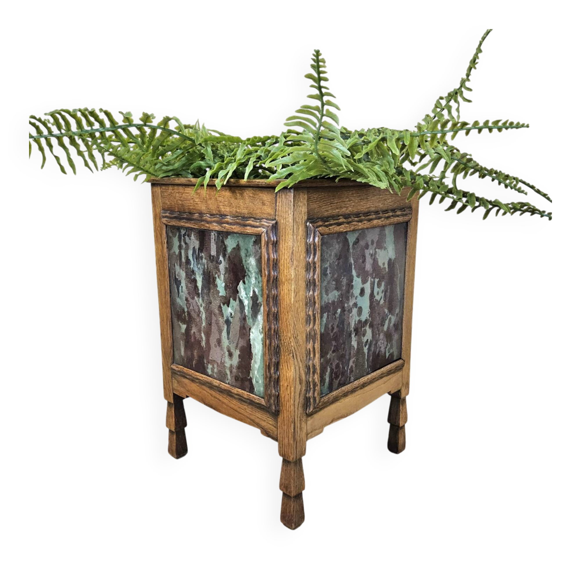 Antique Art Deco (Haagse School) planter with tiles / wood  (Holland)