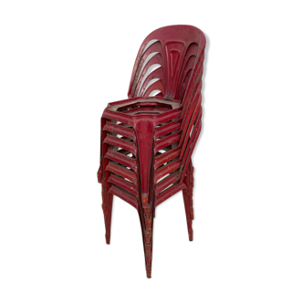 Lot de 7 chaises Joseph Mathieu bordeaux années 30