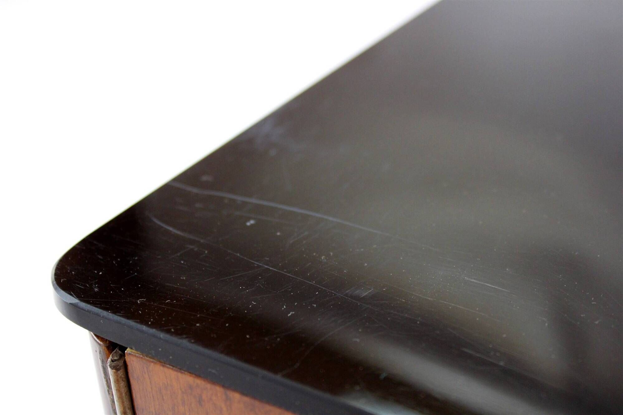 Restored Art Deco Nightstands with Black Glass Tops, 1950s, Set of 2