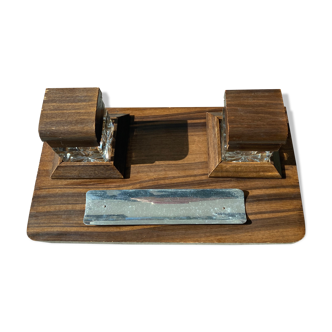 Double inkwell in wood and old glass