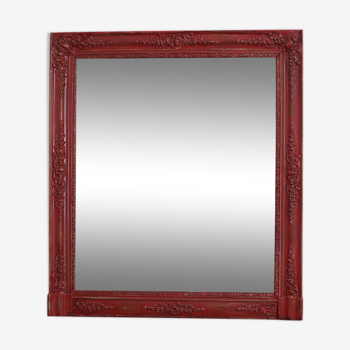 Miroir ancien rouge avec traces or 88x100cm