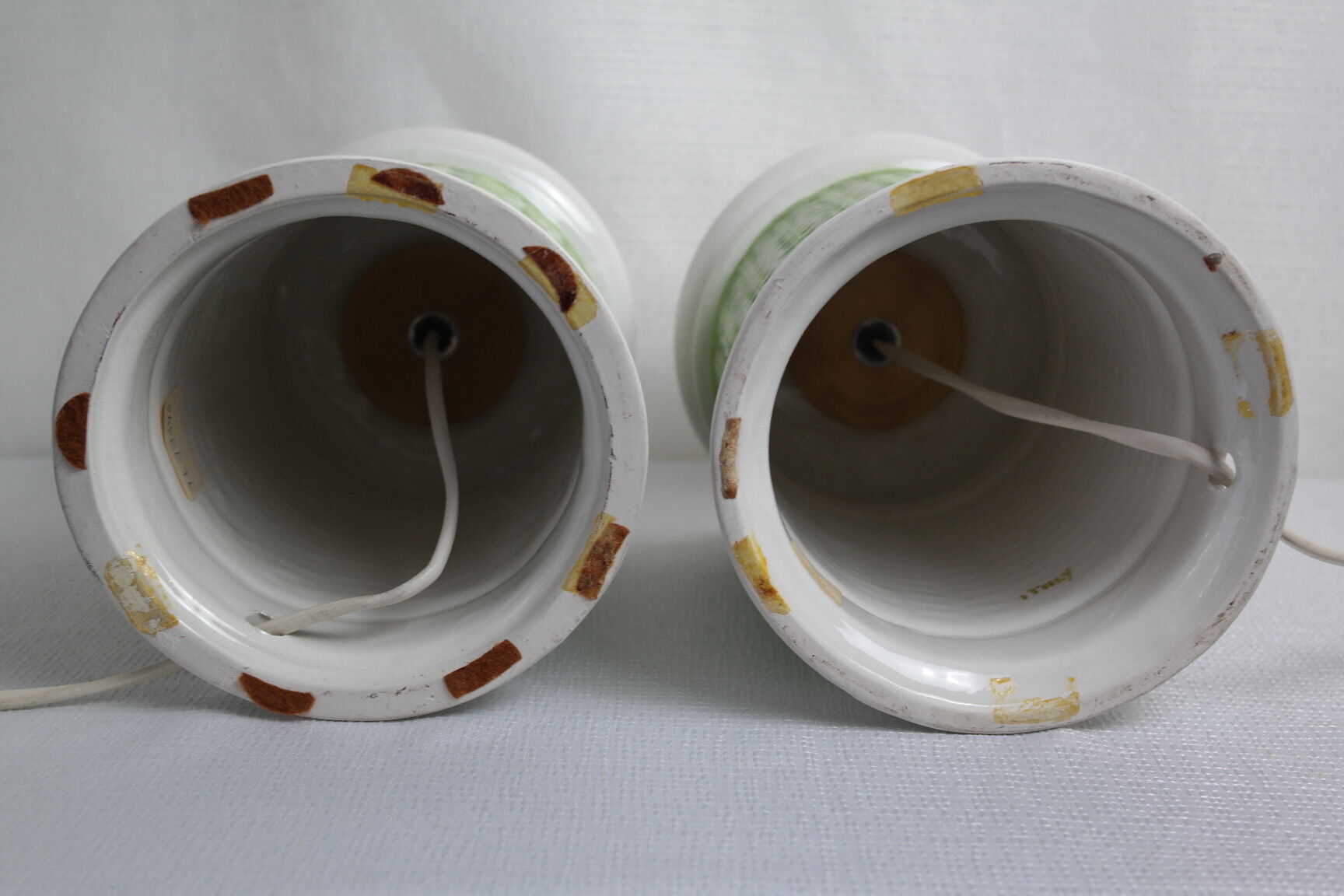 Pair of legs of ceramic lamp basketry italy vintage