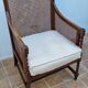 Vintage armchair in turned wood and caning, upholstered seat, 1940s.