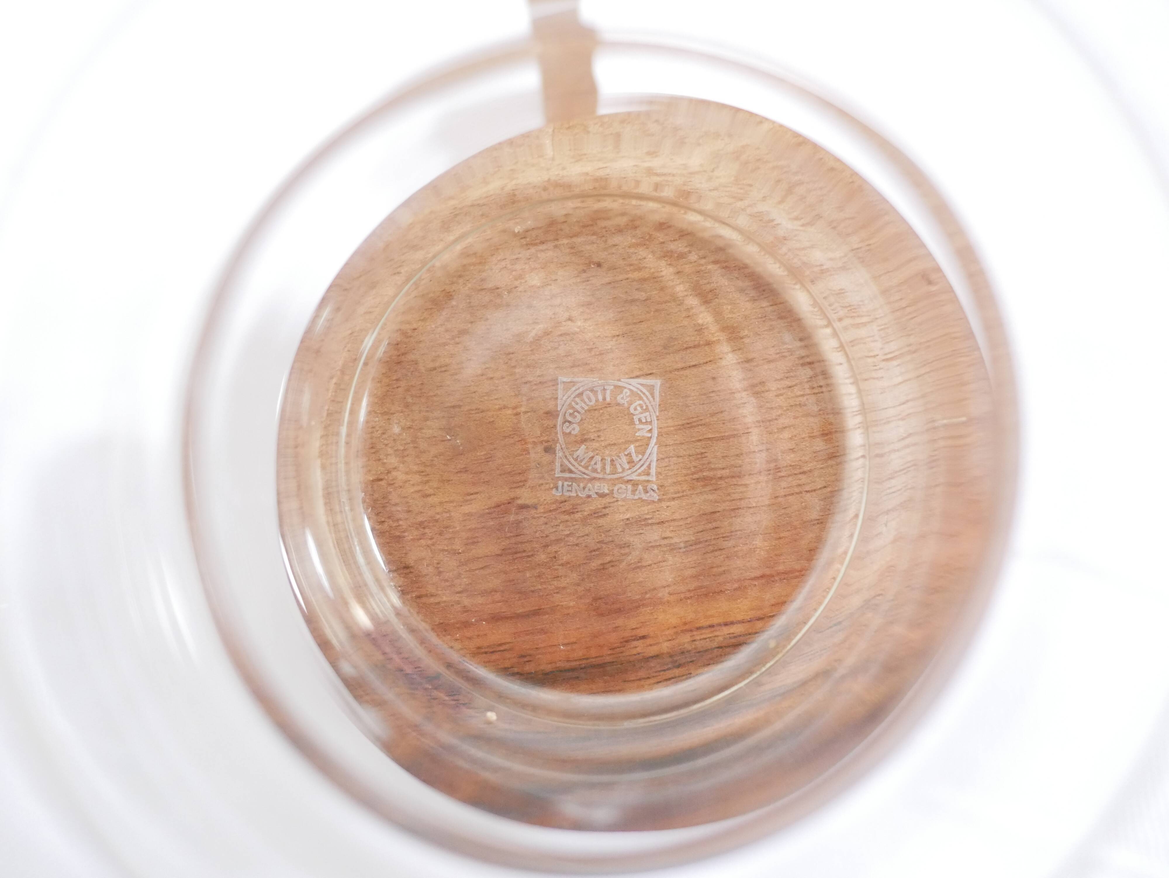 Series of 6 vintage Scandinavian cups in Schott & Gen Mainz teak and glass