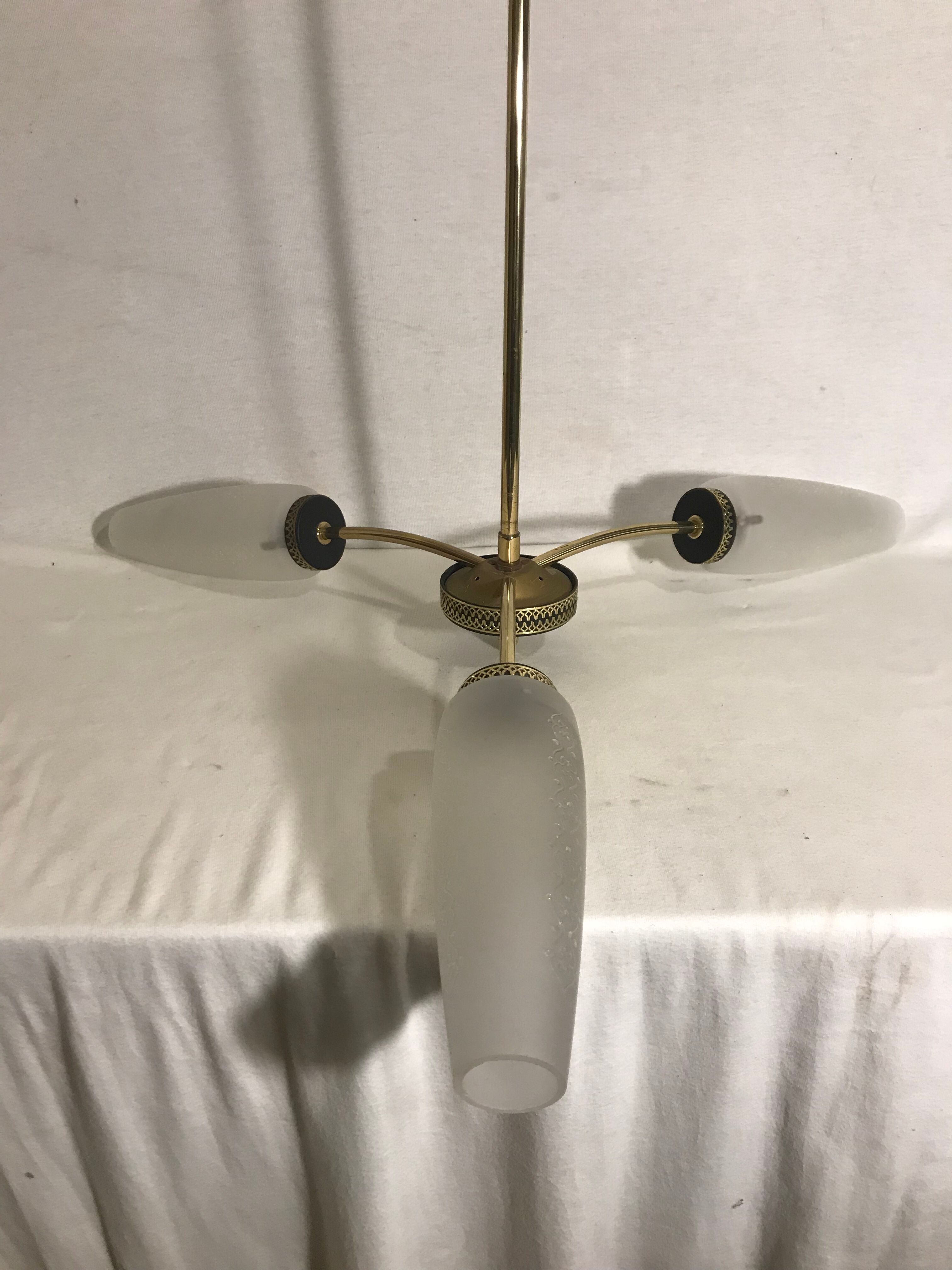 Lot brass suspension and 2 brass double wall sconces 70s