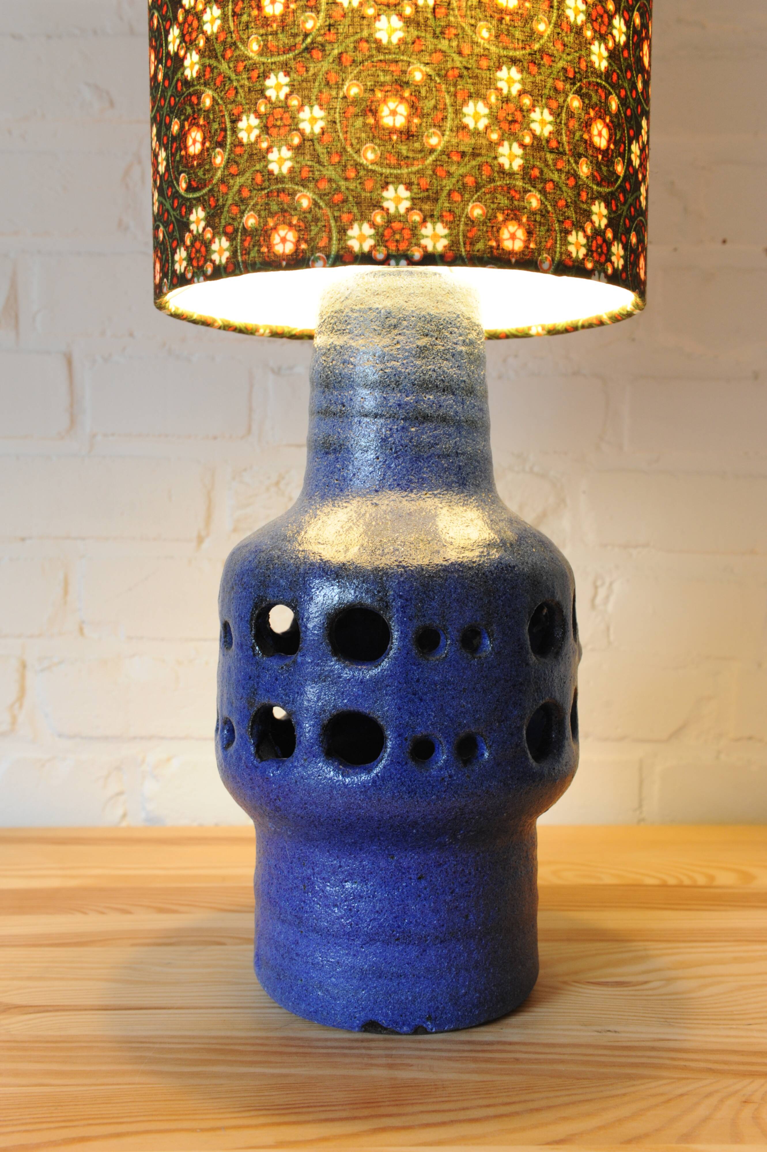 Vintage ceramic table lamp with new handmade lampshade with original vintage fabric