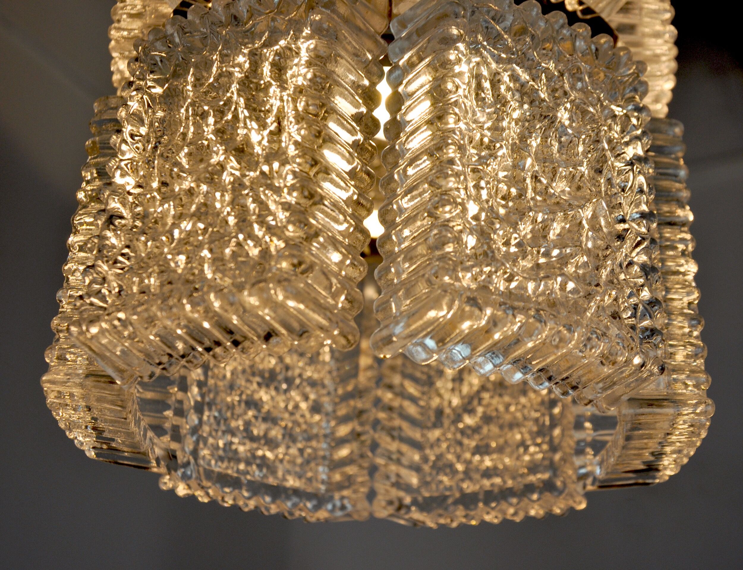 Chandelier by Kaiser Leuchten in frosted glass Germany 1960
