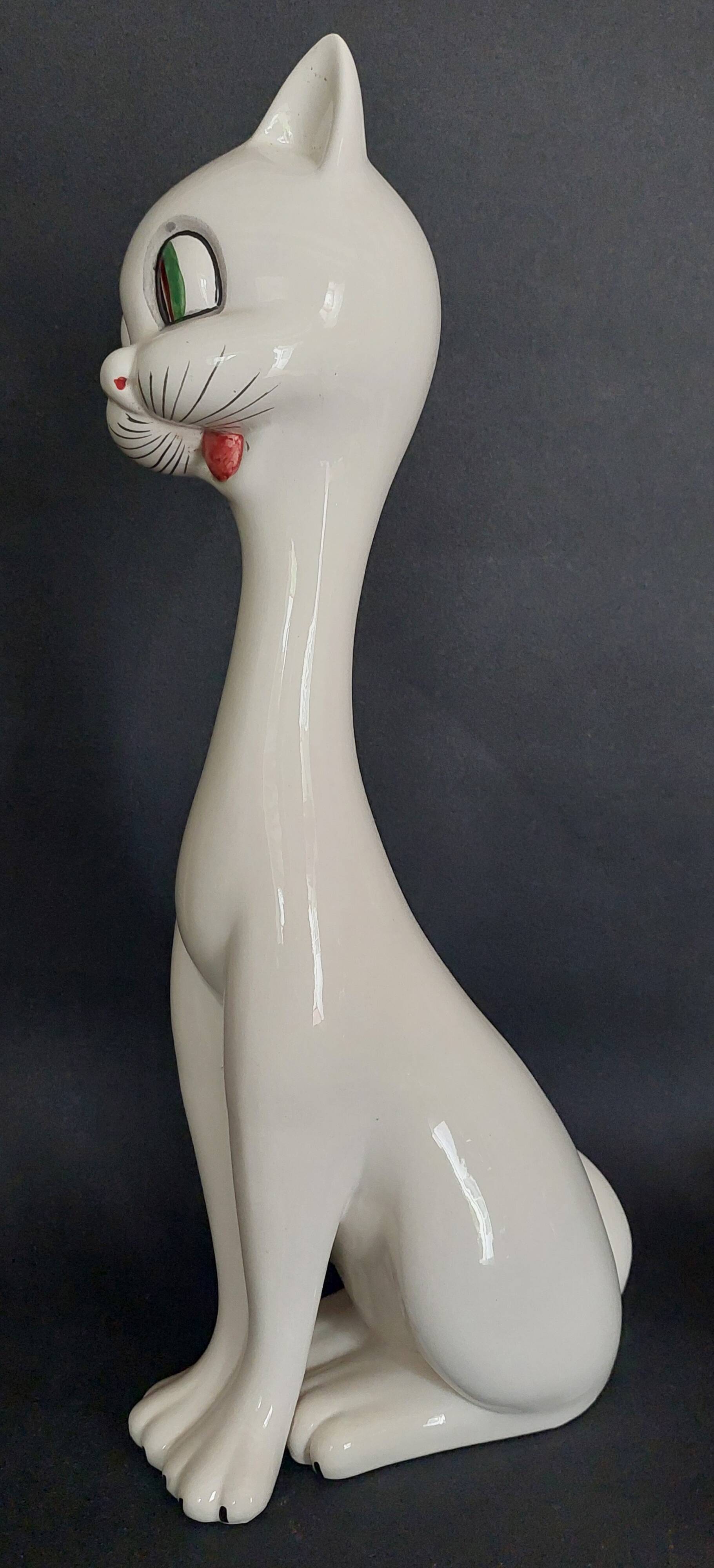Chat au long cou céramique vintage Cevac France XXème