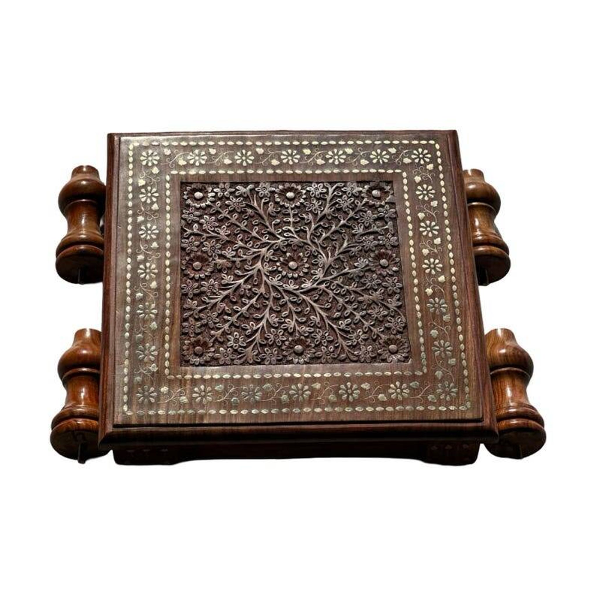 Table basse Chowki artisanal en bois de Sesham 15 x 15 po