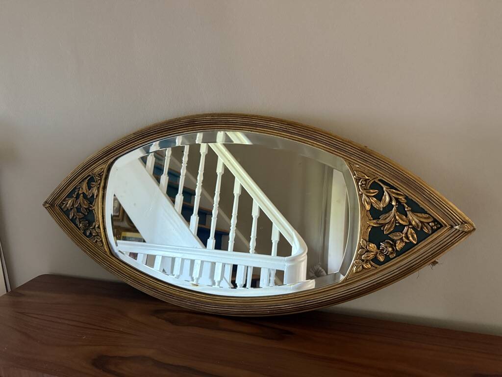 Antique gilded wooden mirror, shuttle shape - Maison Dannwolf, Strasbourg - F