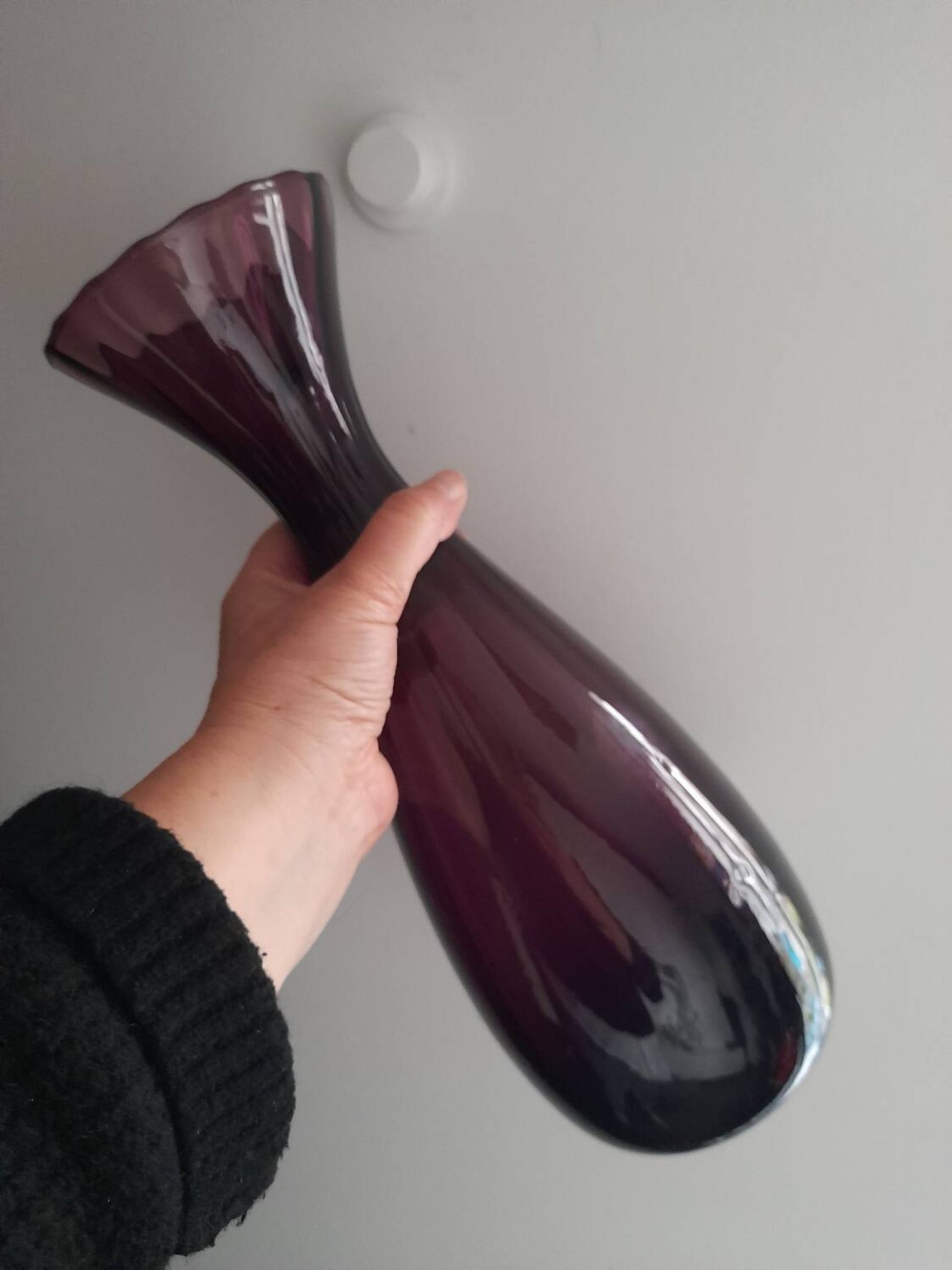 Grand vase en verre artisanal italien Empoli